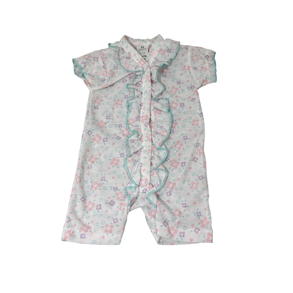 Vintage Sears Infant Girl Romper Floral Ruffle Snap Newborn NB Pastel Cottage